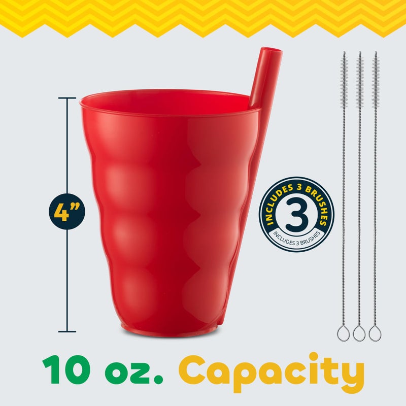 JoyServe Kids Cups - (Set of 6) - 10oz Toddler Cups with Straws for Kids - Stackable BPA-Free Plastic Sip-A-Cup Drink Tumblers for Water, Juice, Milk - Dishwasher Safe, Everyday Use, Neon Colors - Image 2