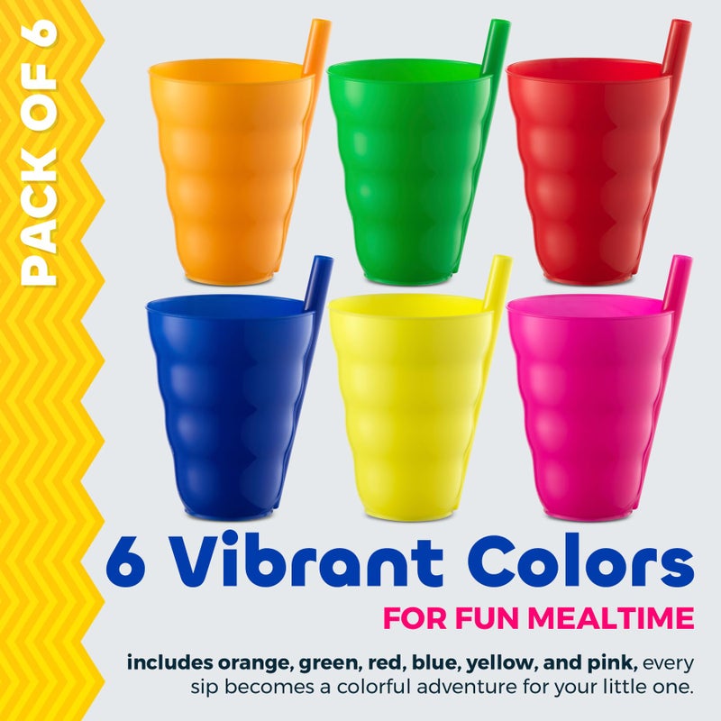 JoyServe Kids Cups - (Set of 6) - 10oz Toddler Cups with Straws for Kids - Stackable BPA-Free Plastic Sip-A-Cup Drink Tumblers for Water, Juice, Milk - Dishwasher Safe, Everyday Use, Neon Colors - Image 3