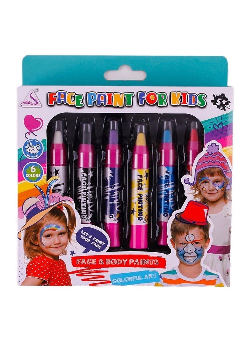 6 Colors Face Paint Crayons Kits for Kids, Washable Non-Toxic Face Painting Halloween Cosplay Makeup Body Paint Crayons for Music Festival Holiday Birthday Party Favor Gifts… - Image 1