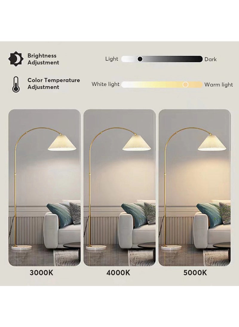 Perfin Floor Lamp Remote Control Dimmable Tricolor and Stepless Light Adjustable, Standing Lamps for Living Room Bedroom with 12w Led Bulb, Tall Floor Lamp, Adjustable Pleated Hanging Shade Warm Light Marble Goild 60x60x180 cm  - Image 3