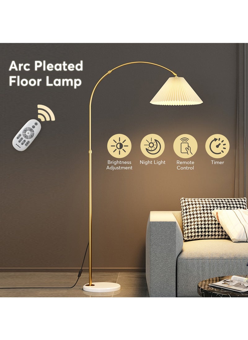 Perfin Floor Lamp Remote Control Dimmable Tricolor and Stepless Light Adjustable, Standing Lamps for Living Room Bedroom with 12w Led Bulb, Tall Floor Lamp, Adjustable Pleated Hanging Shade Warm Light Marble Goild 60x60x180 cm  - Image 2