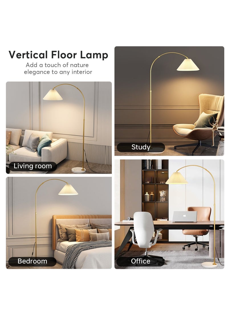 Perfin Floor Lamp Remote Control Dimmable Tricolor and Stepless Light Adjustable, Standing Lamps for Living Room Bedroom with 12w Led Bulb, Tall Floor Lamp, Adjustable Pleated Hanging Shade Warm Light Marble Goild 60x60x180 cm  - Image 5