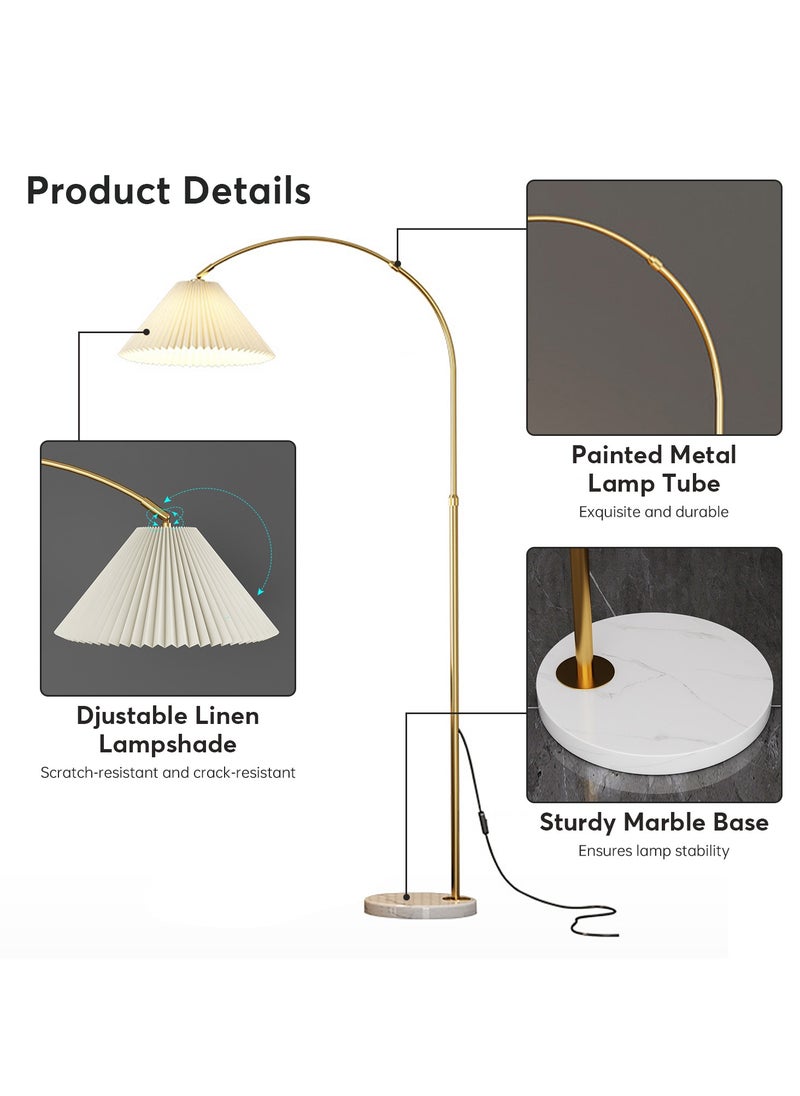 Perfin Floor Lamp Remote Control Dimmable Tricolor and Stepless Light Adjustable, Standing Lamps for Living Room Bedroom with 12w Led Bulb, Tall Floor Lamp, Adjustable Pleated Hanging Shade Warm Light Marble Goild 60x60x180 cm  - Image 4