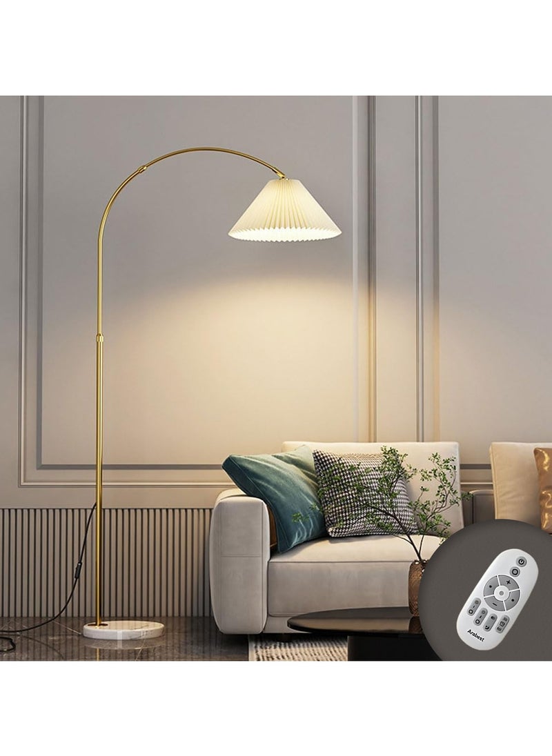 Perfin Floor Lamp Remote Control Dimmable Tricolor and Stepless Light Adjustable, Standing Lamps for Living Room Bedroom with 12w Led Bulb, Tall Floor Lamp, Adjustable Pleated Hanging Shade Warm Light Marble Goild 60x60x180 cm  - Image 1