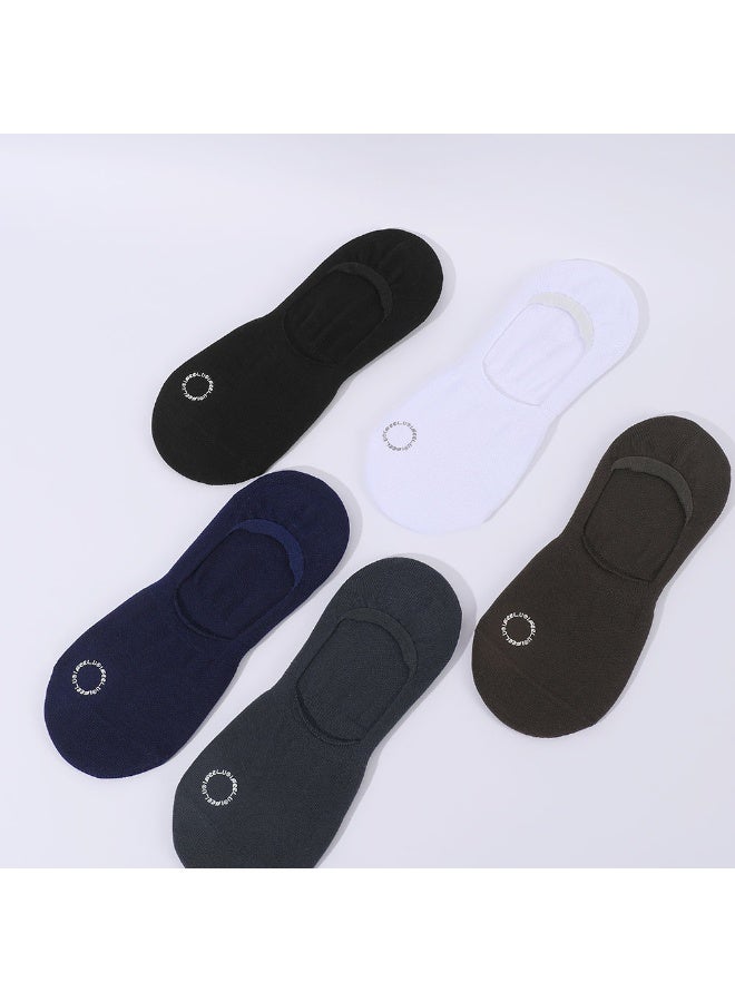 FEEL Men's No Show Socks, Breathable Cotton Blend, Silicone Grip, Dark Multicolor, 5 Pairs - Image 1
