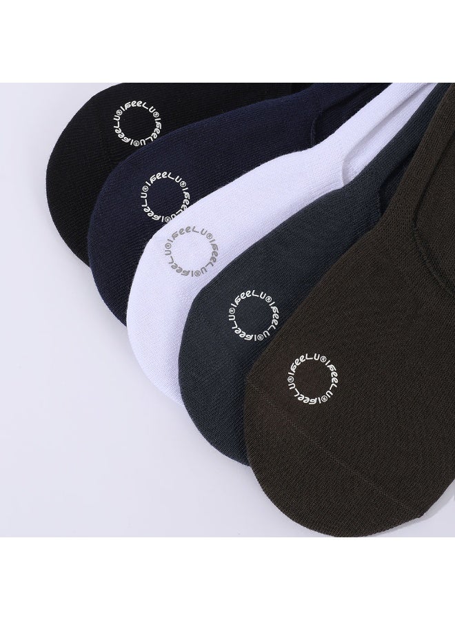 FEEL Men's No Show Socks, Breathable Cotton Blend, Silicone Grip, Dark Multicolor, 5 Pairs - Image 4