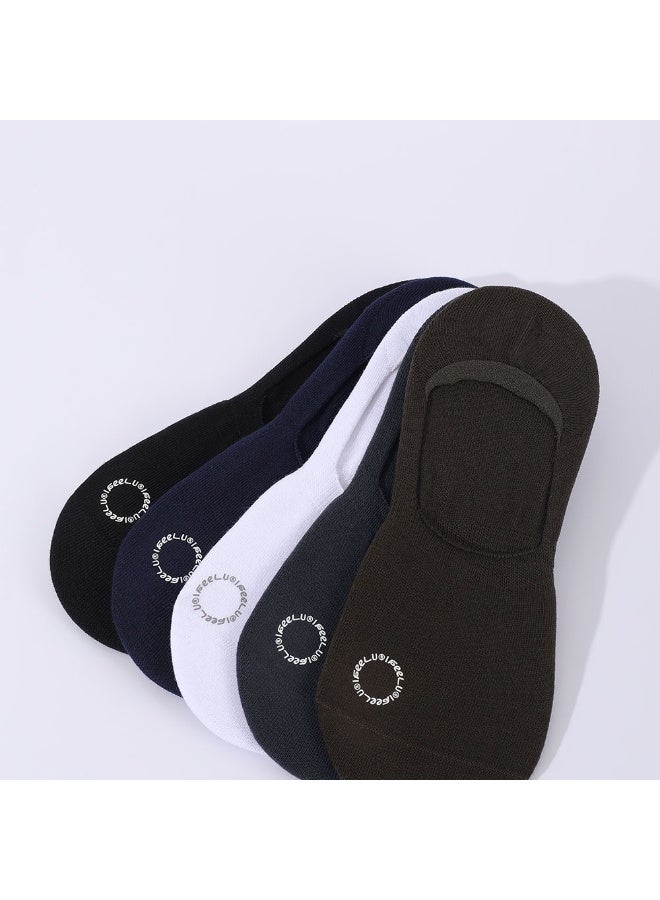 FEEL Men's No Show Socks, Breathable Cotton Blend, Silicone Grip, Dark Multicolor, 5 Pairs - Image 3
