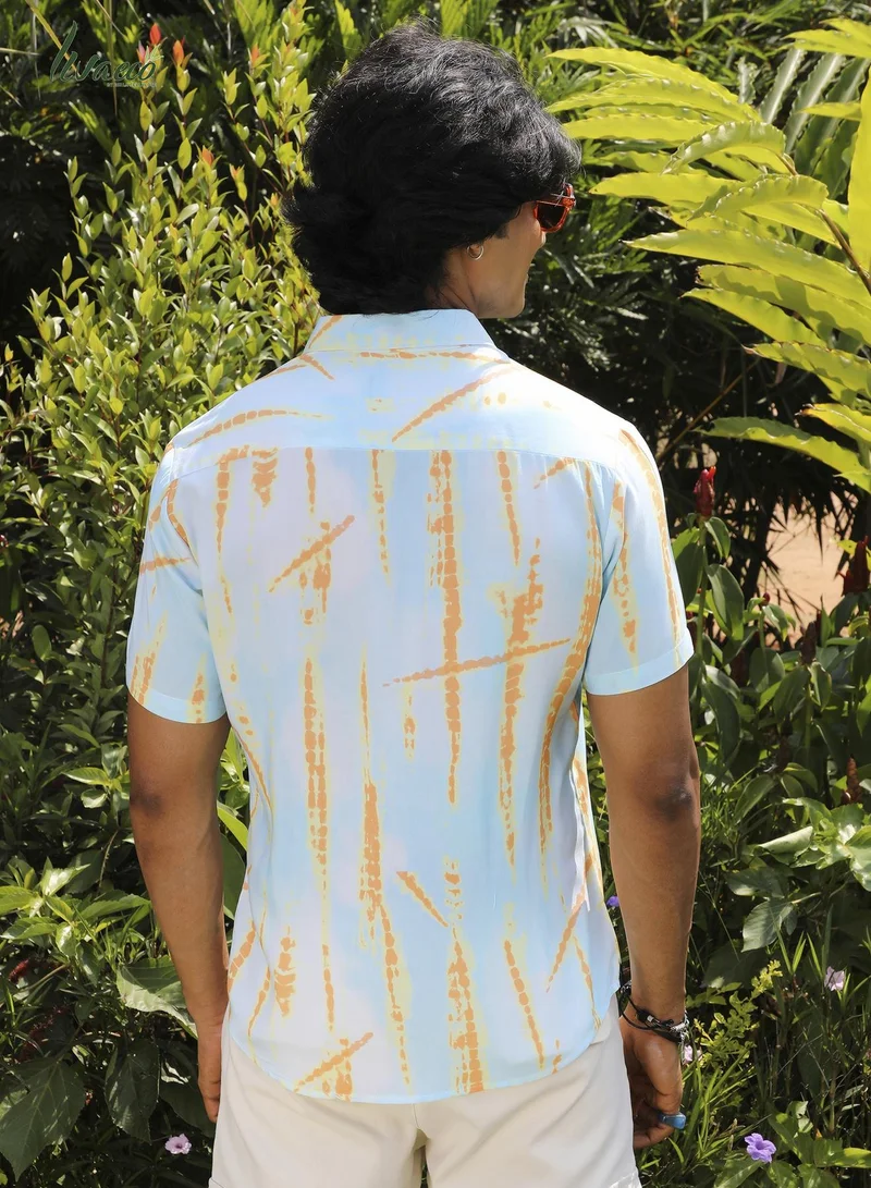 Campus Sutra Men's EcoLiva Sky Blue &  Orange Pastel Tie Dye Shirt