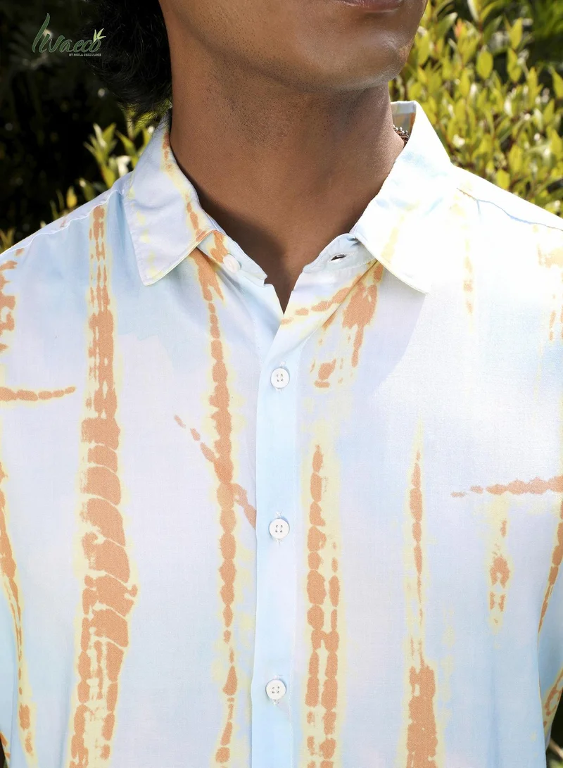 Campus Sutra Men's EcoLiva Sky Blue &  Orange Pastel Tie Dye Shirt