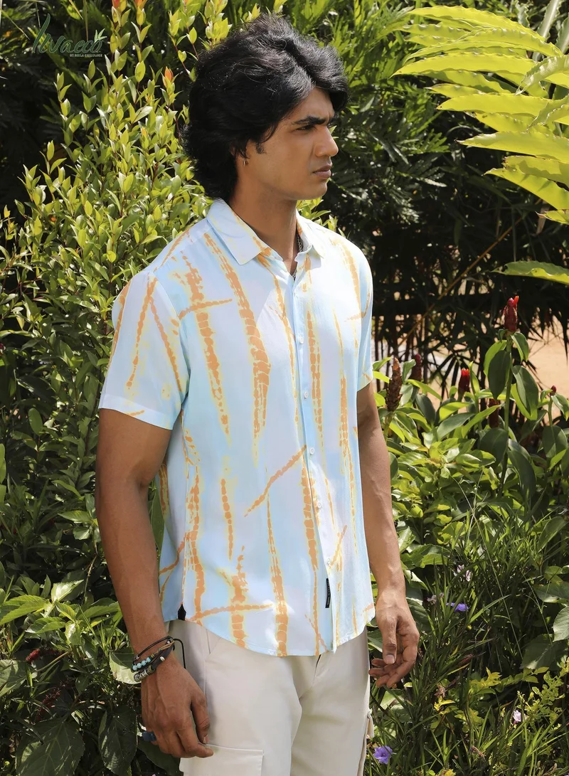 Campus Sutra Men's EcoLiva Sky Blue &  Orange Pastel Tie Dye Shirt