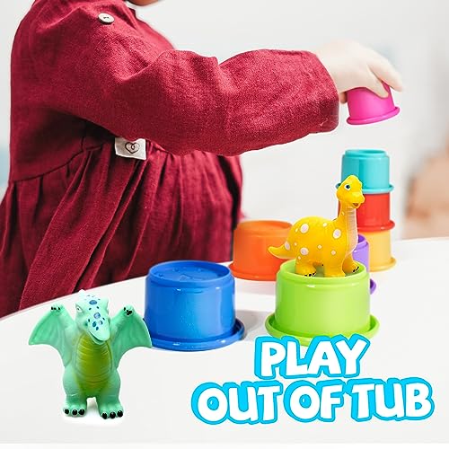 Hely Cancy No Hole Baby Dinosaur Bath Toys for Toddler, Mold Free Kids Bathtub Pool Toys (Dino+Cup) - Image 5