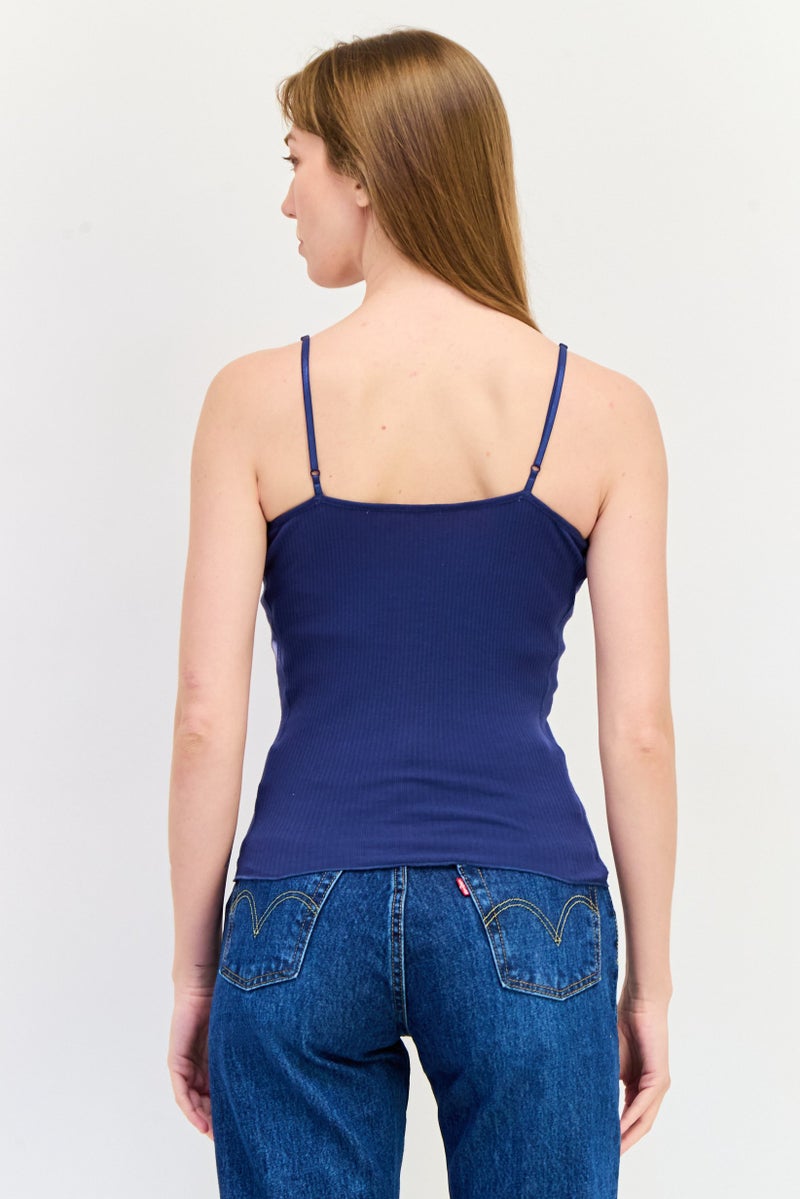 SALSA Women V Neck Sleeveless Textured Tank Top, Navy - Image 2