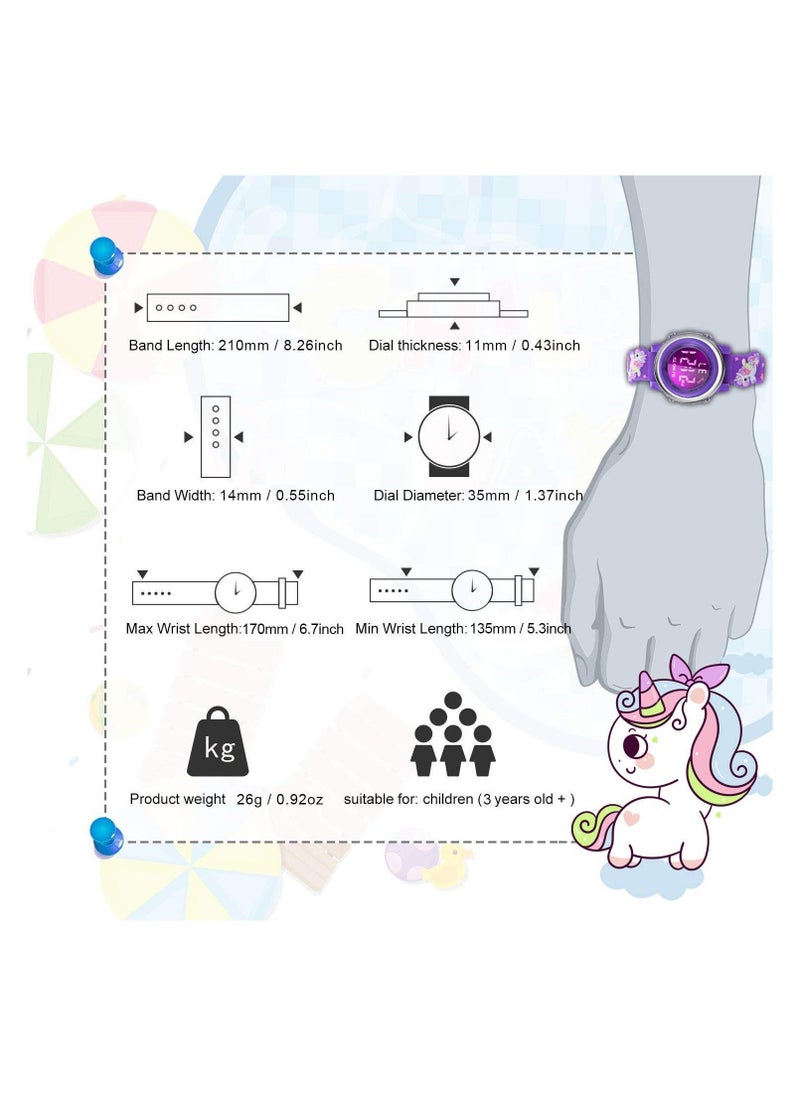 Kids Digital Luminous Watches for Girls Boys 3D Cartoon 7 Color Lights Waterproof Sport Outdoor LED Electronic Wrist Watch with Alarm Stopwatch Wristwatch 3 to 12 Years Children