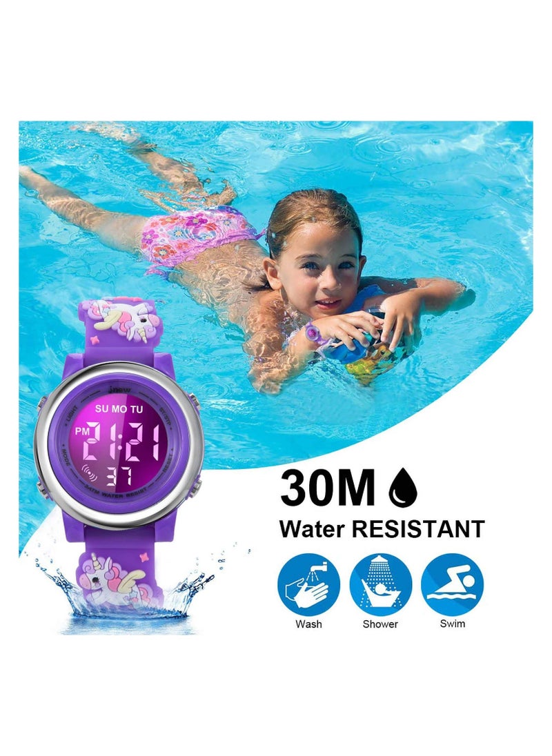 Kids Digital Luminous Watches for Girls Boys 3D Cartoon 7 Color Lights Waterproof Sport Outdoor LED Electronic Wrist Watch with Alarm Stopwatch Wristwatch 3 to 12 Years Children