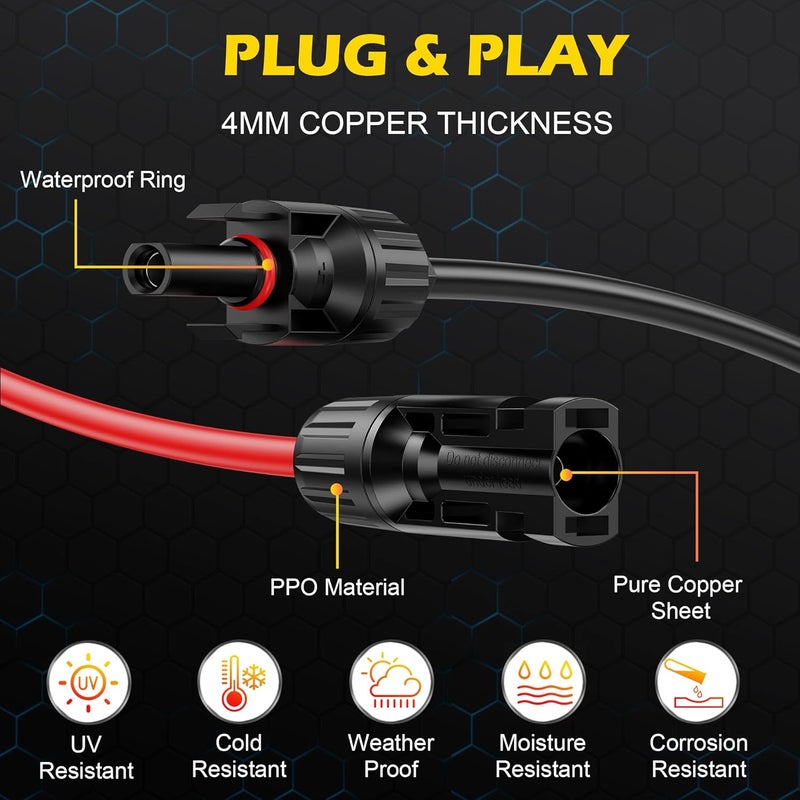 OWINUSTECH 32Ft Solar Cable Solar Extension Cable,10AWG Solar Panel ExtensionCable with Female and Male Connectors,Waterproof Solar ExtensionCable Kit (Red and Black). - Image 4