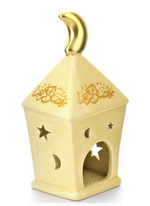 Ramadan Candle Holder Home Décor (9*8.5*19.5CM), Off-white & Gold