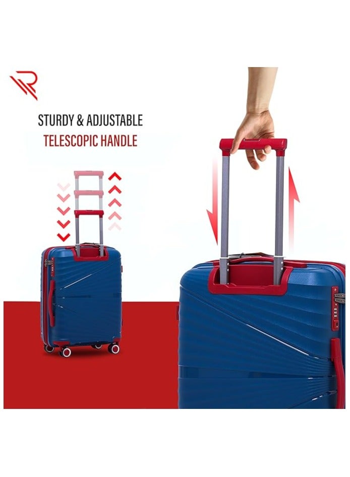 Reflection حقيبة سفر من مادة البولي بروبيلين خفيفة الوزن مقاس 24 بوصة من سلسلة خطوط متعرجة صلبة مع سعة تخزين 84 لترًا و4 عجلات دوارة وقفل TSA باللون الأزرق - Image 5