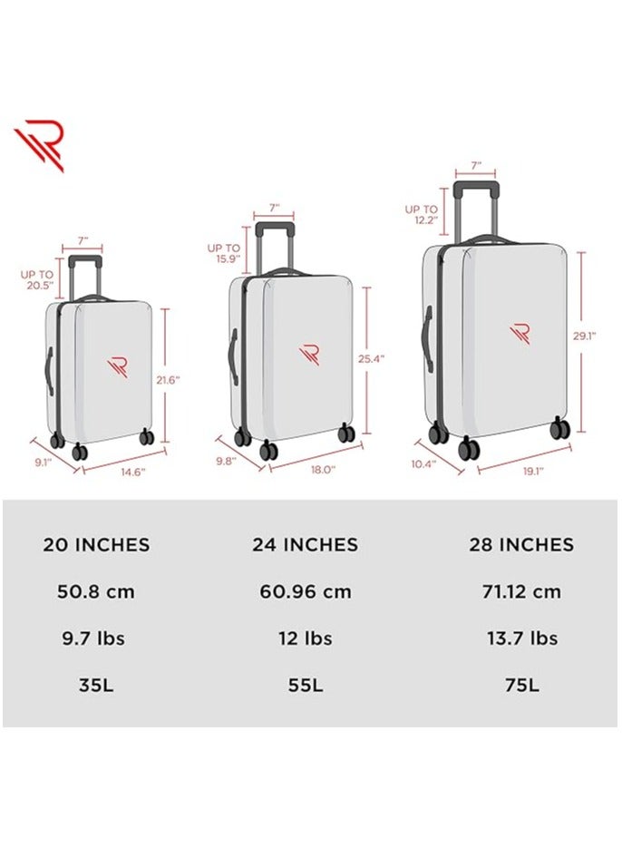 Reflection حقيبة سفر من مادة البولي بروبيلين خفيفة الوزن مقاس 24 بوصة من سلسلة خطوط متعرجة صلبة مع سعة تخزين 84 لترًا و4 عجلات دوارة وقفل TSA باللون الأزرق - Image 2