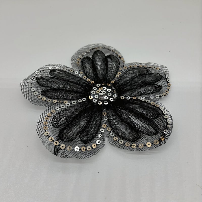 Universal Multi Material Flower Applique Works On Almost All Surfaces 13cm Black - Image 3