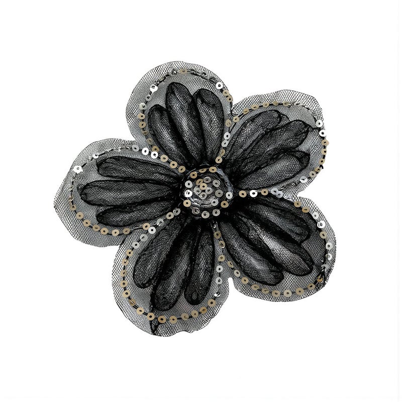 Universal Multi Material Flower Applique Works On Almost All Surfaces 13cm Black - Image 1