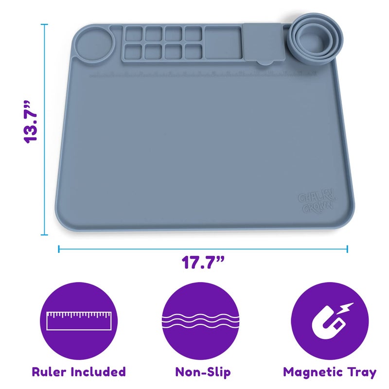 CHALKY CROWN - Silicone Art Mat with Cup for Crafts - Silicone Painting Mat - Thick Large Artist Mat with Cup & Raised Edge for Painting 17.7"x13.7" - Blue - Image 4