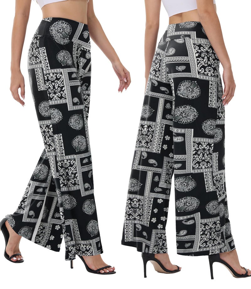 ZOOSIXX Wide Leg Palazzo Pants for Women - High Waist Casual Beach Lounge Loose Dress Stretchy Trousers - Image 2