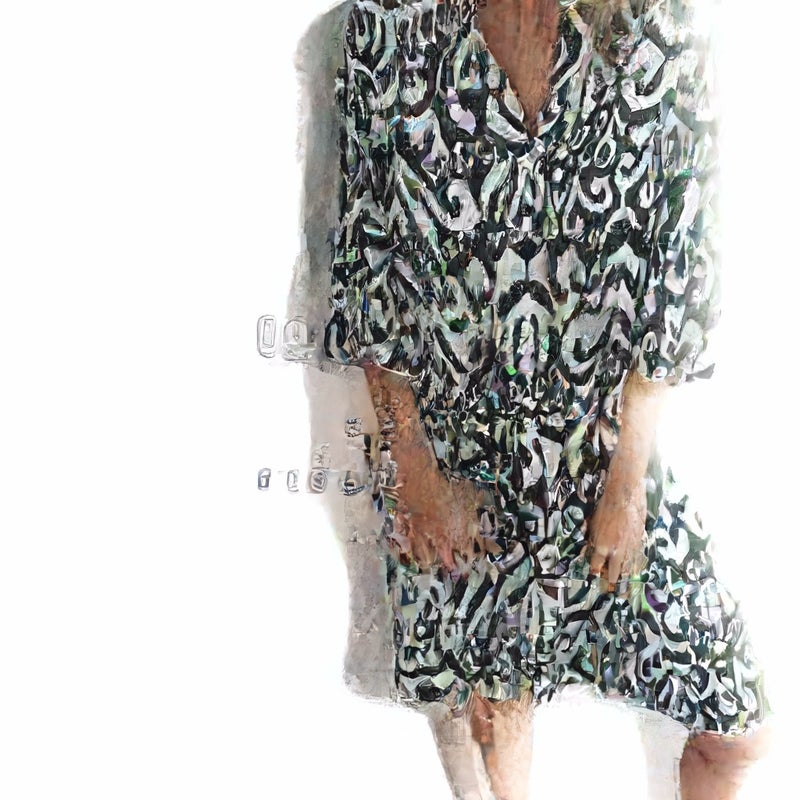 Women's V-Neck Printed Pleated Stretch Casual Dress - Image 4
