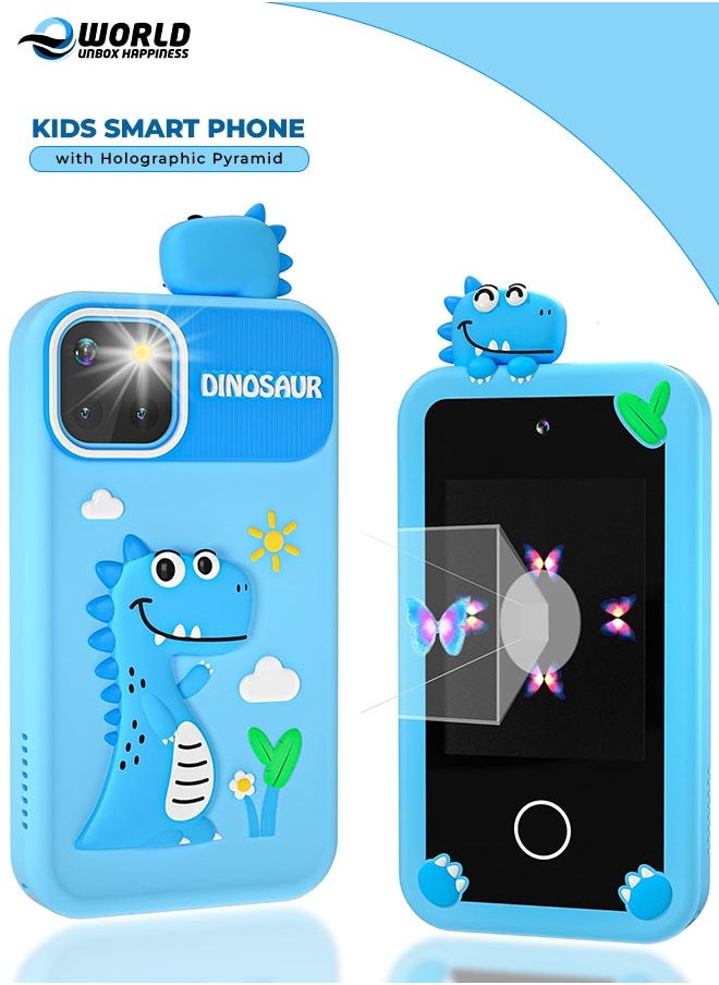 Eworld Kids Smart Phone with 3D Holographic Pyramid, 2.8inch Touchscreen Learning Toy with Dual Cameras and Music Player, Perfect Christmas, eid and Birthday Gift for Ages 3-10, Blue  - Image 1