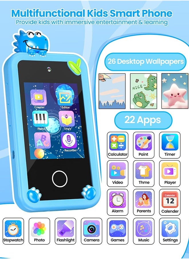 Eworld Kids Smart Phone with 3D Holographic Pyramid, 2.8inch Touchscreen Learning Toy with Dual Cameras and Music Player, Perfect Christmas, eid and Birthday Gift for Ages 3-10, Blue  - Image 2