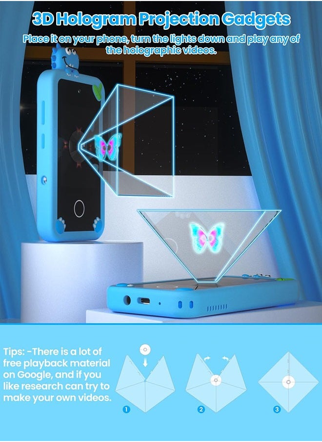 Eworld Kids Smart Phone with 3D Holographic Pyramid, 2.8inch Touchscreen Learning Toy with Dual Cameras and Music Player, Perfect Christmas, eid and Birthday Gift for Ages 3-10, Blue  - Image 3