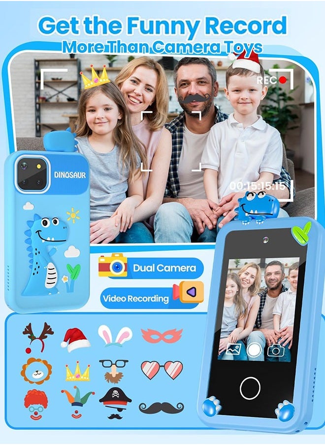 Eworld Kids Smart Phone with 3D Holographic Pyramid, 2.8inch Touchscreen Learning Toy with Dual Cameras and Music Player, Perfect Christmas, eid and Birthday Gift for Ages 3-10, Blue  - Image 5