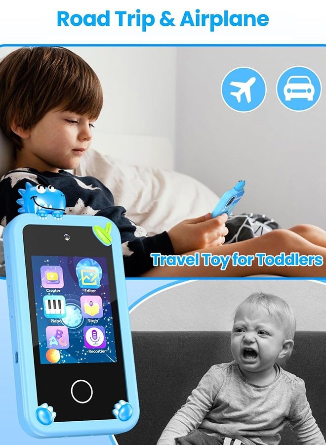 Kids Smart Phone with 3D Holographic Pyramid, 2.8inch Touchscreen Learning Toy with Dual Cameras and Music Player, Perfect Christmas, eid and Birthday Gift for Ages 3-10, Blue