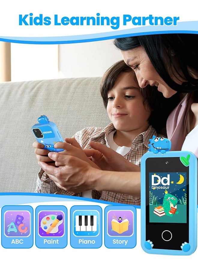 Kids Smart Phone with 3D Holographic Pyramid, 2.8inch Touchscreen Learning Toy with Dual Cameras and Music Player, Perfect Christmas, eid and Birthday Gift for Ages 3-10, Blue