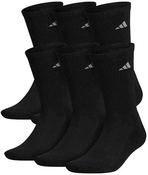 adidas Mens Classic Cushioned Aeroready 6 Pack Black Crew Socks Shoe Size 612