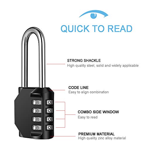 Disecu 2 Pack disecu 2.2 Inch Long Shackle Combination Lock, 4 Digit Outdoor Waterproof Padlock for School Locker, Gym Locker, Storage Unit, Gate, Fence, Toolbox, Cabinet (Black) - Image 2