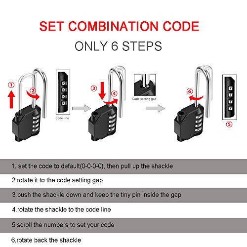 Disecu 2 Pack disecu 2.2 Inch Long Shackle Combination Lock, 4 Digit Outdoor Waterproof Padlock for School Locker, Gym Locker, Storage Unit, Gate, Fence, Toolbox, Cabinet (Black) - Image 5