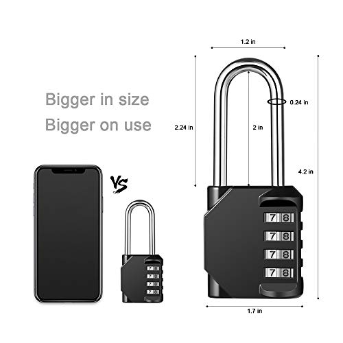 Disecu 2 Pack disecu 2.2 Inch Long Shackle Combination Lock, 4 Digit Outdoor Waterproof Padlock for School Locker, Gym Locker, Storage Unit, Gate, Fence, Toolbox, Cabinet (Black) - Image 4