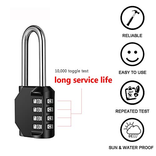 Disecu 2 Pack disecu 2.2 Inch Long Shackle Combination Lock, 4 Digit Outdoor Waterproof Padlock for School Locker, Gym Locker, Storage Unit, Gate, Fence, Toolbox, Cabinet (Black) - Image 3