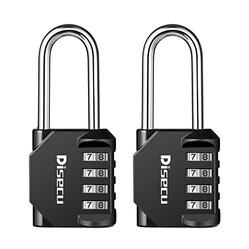 Disecu 2 Pack disecu 2.2 Inch Long Shackle Combination Lock, 4 Digit Outdoor Waterproof Padlock for School Locker, Gym Locker, Storage Unit, Gate, Fence, Toolbox, Cabinet (Black) - Image 1