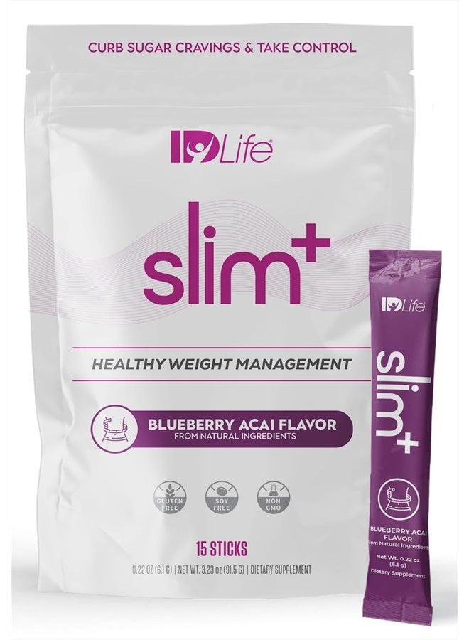 IDLife سليم+ - مكمل إدارة الوزن - سهل التحضير لذيذ بنكهة التوت الأزرق والأساي - مناسب للنباتيين والنباتيين الصرف، التركيز والوضوح - 15 عود في الكيس - Image 1
