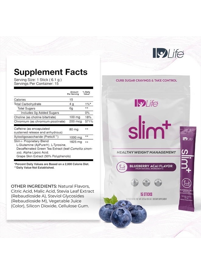 IDLife سليم+ - مكمل إدارة الوزن - سهل التحضير لذيذ بنكهة التوت الأزرق والأساي - مناسب للنباتيين والنباتيين الصرف، التركيز والوضوح - 15 عود في الكيس - Image 2