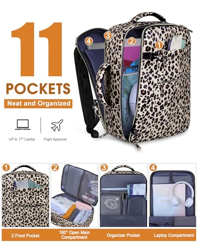 Capolo Travel Backpack for Women Men Waterproof Laptop Backpack Airlines Approved Carry On Backpack Bag Computer Bookbag for Business, Work, Traveling Fits 17 Inch Laptop(Leopard) - Image 3