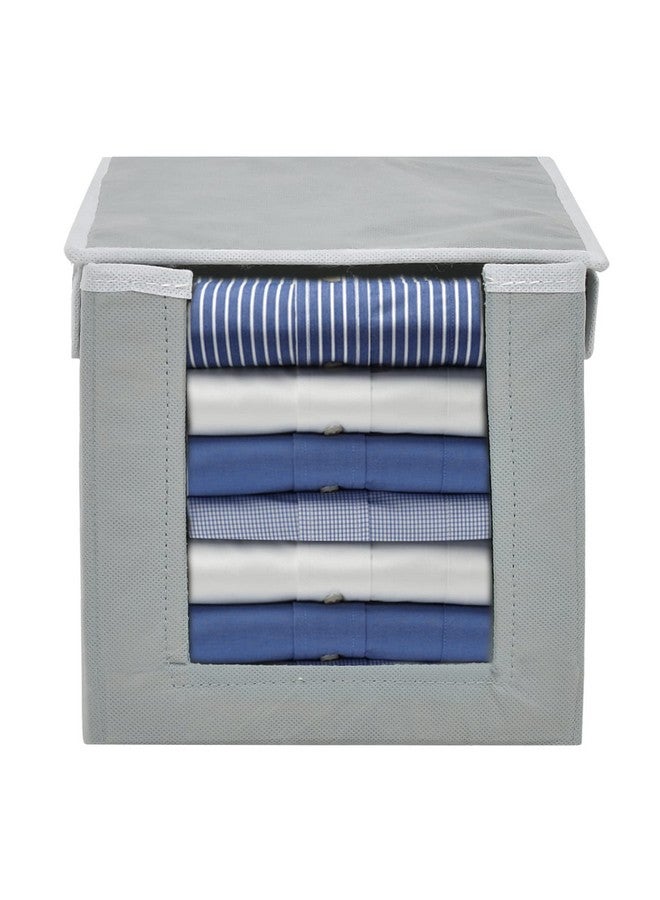 Kuber Industries Kuber Industries Non-Woven Foldable Shirt Stacker With Carrying Handle & Lid |Cloth Wardrobe Organizer|Size 38 x 26 x 24 CM|Pack of 3 (Grey)-HS43KUBMART26885, Cotton - Image 2