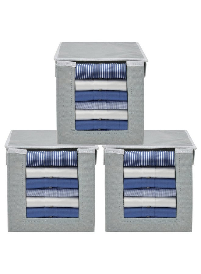 Kuber Industries Kuber Industries Non-Woven Foldable Shirt Stacker With Carrying Handle & Lid |Cloth Wardrobe Organizer|Size 38 x 26 x 24 CM|Pack of 3 (Grey)-HS43KUBMART26885, Cotton - Image 1
