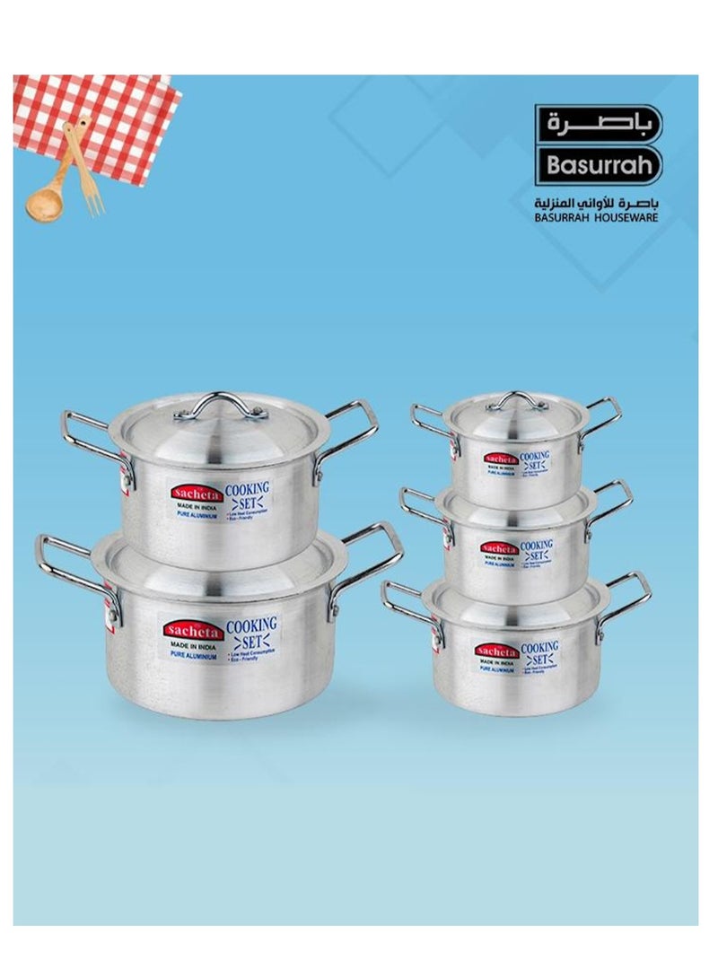 ساشيتا طقم قدور ساشيتا ألمنيوم للطبخ من باصرة، 5 قطع دائرية بمقبضين – صناعة باكستانية - Image 2