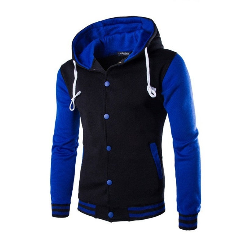 New Mens Hooded Baseball Jacket Slim Fit Zippered Sweatshirt W869 Navy  - Image 2