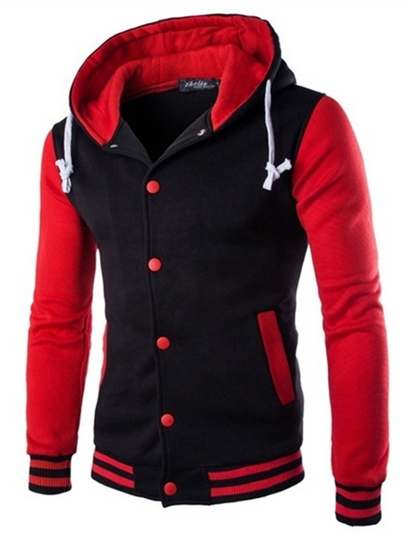 New Mens Hooded Baseball Jacket Slim Fit Zippered Sweatshirt W869 Navy  - Image 4