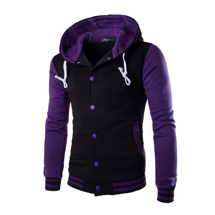 New Mens Hooded Baseball Jacket Slim Fit Zippered Sweatshirt W869 Navy  - Image 3