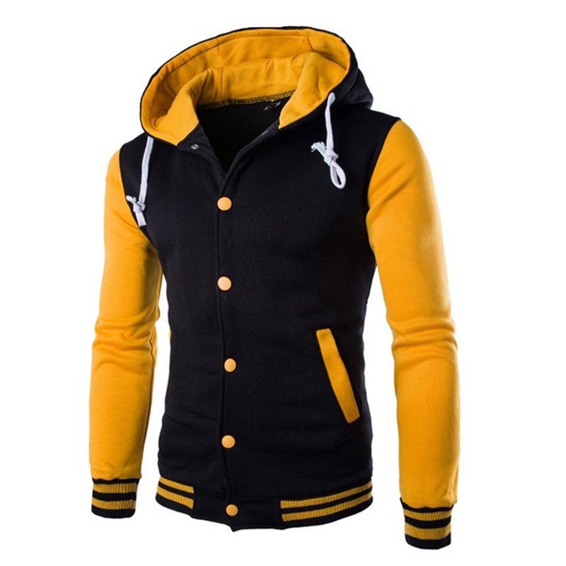New Mens Hooded Baseball Jacket Slim Fit Zippered Sweatshirt W869 Navy  - Image 5