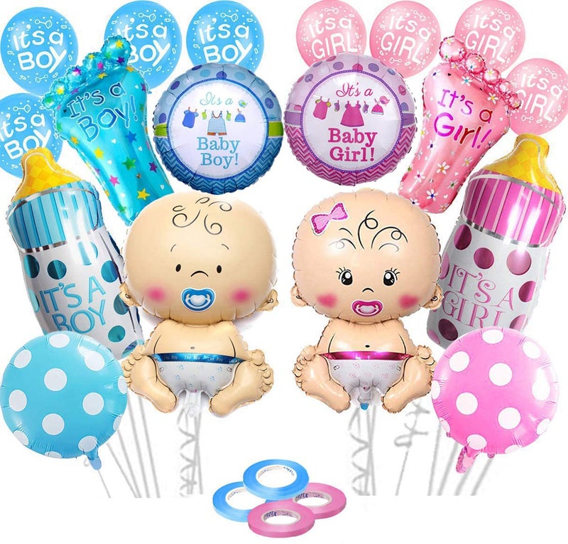 AMFIN ® Baby's Pack of 34 Welcome Baby boy or Girl we Love You Foil Balloons Combo - Multi - Image 1